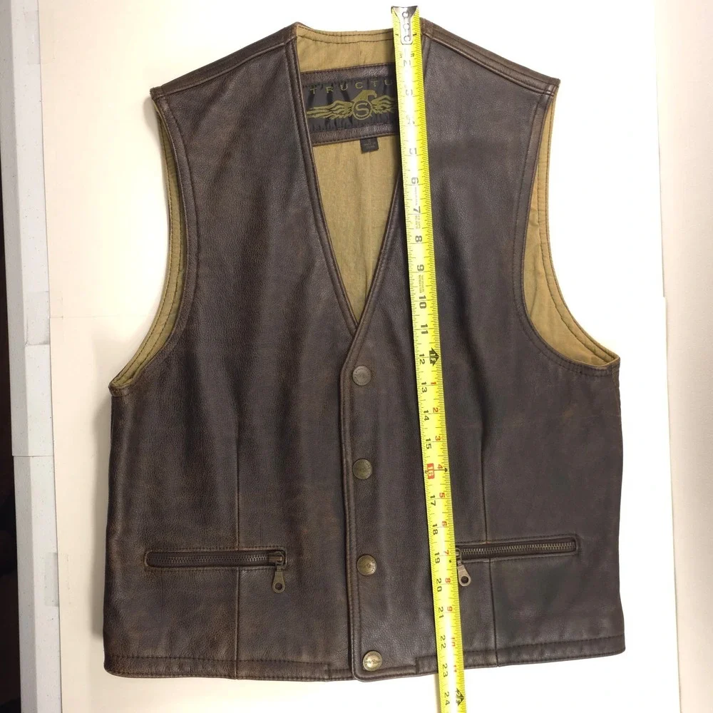 Structure Mens Leather Vest Small Brown Distressed Biker Moto Western‎ Gilet